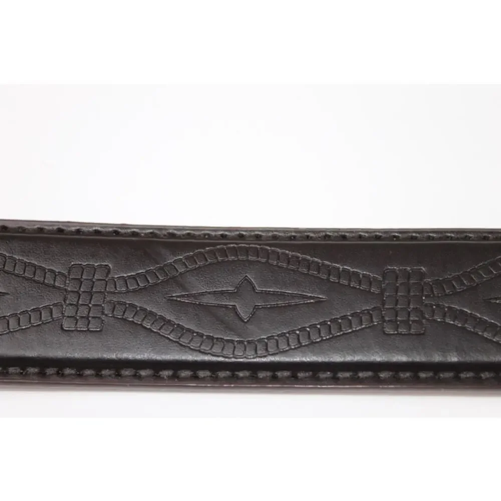 Dark Brown Tooled Leather Belt Silver Tone Buckle Western size 39